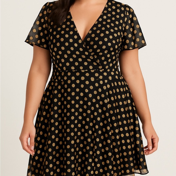 torrid Dresses & Skirts - Torrid Gold Polka Dot Mesh Fit & Flare Dress Size 0